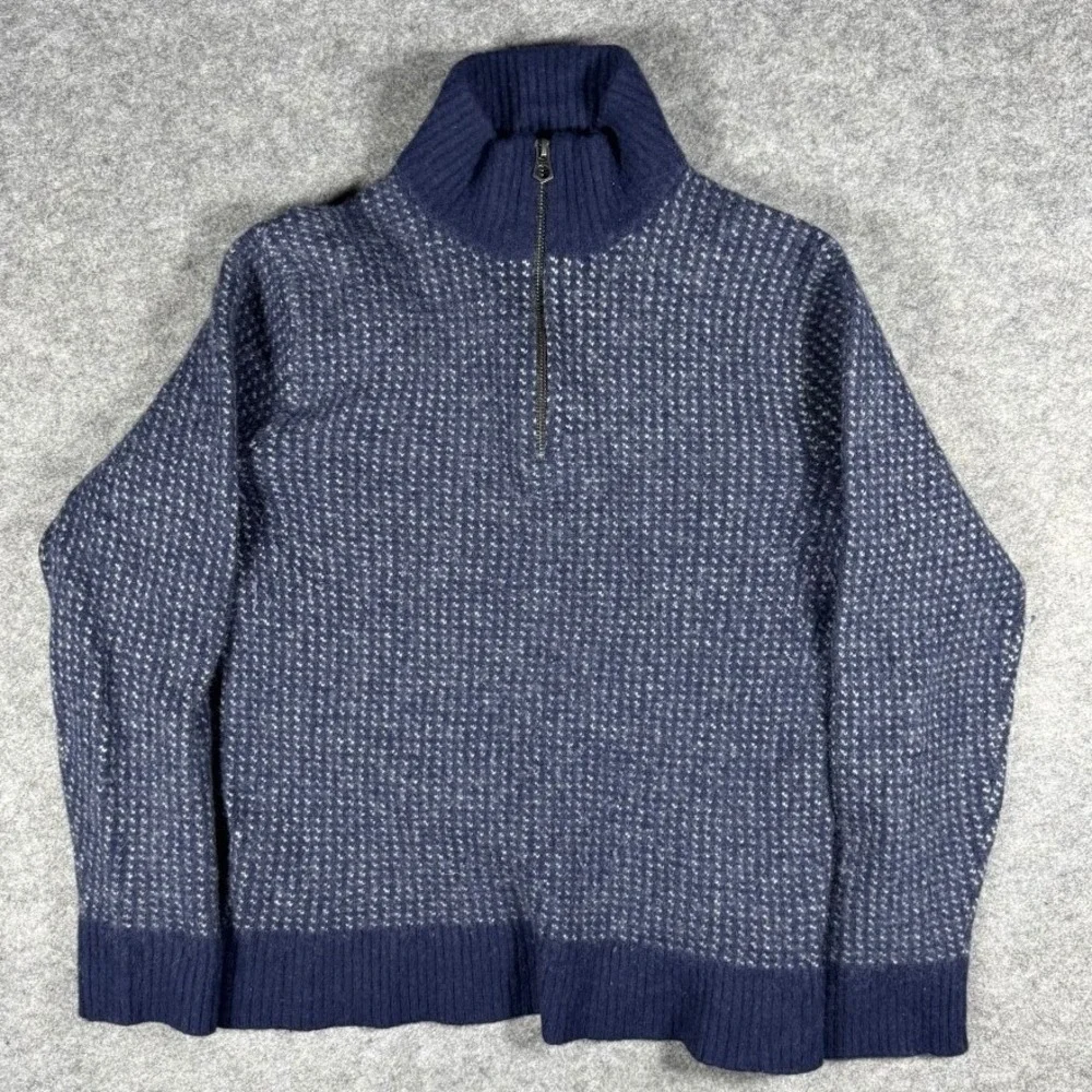 J.Crew Mens Merino Wool Blend Quarter Zip Birdseye Knit Sweater Navy Blue Size M